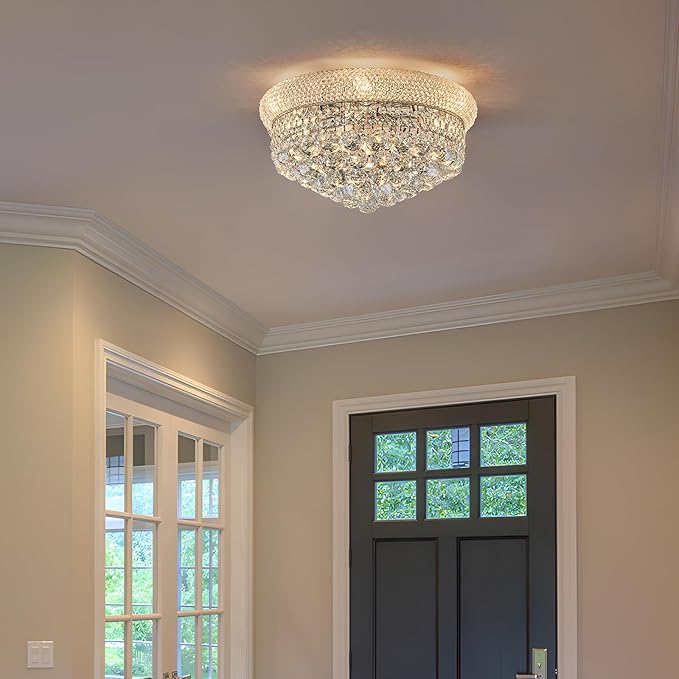 7-Light Crystal Flush Mount Chandelier Ceiling Light Fixture for Living Room Dining Room Bedroom Foyer Entryway Hallway Closet Bathroom (Chrome D18)