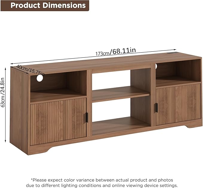 Fluted TV Stand for Tvs up to 80",Mid Century Modern TV Stand with Open Adjustable Shelf,Entertainment Center Wood TV Media Console with Cord Holes,TV Stand for Living Room Furniture Bedroom,Walnut