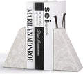 Marble Bookends for Heavy Books, Decorative Book Ends for Shelves, Durable and Heavy-Duty Bookends for Hardback Book & CDS, Off-White Unique Books Stopper & Holder, Set of 2