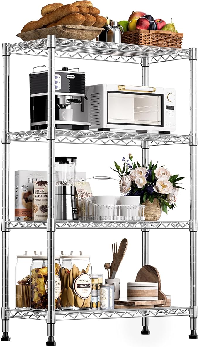 1000 lbs Storage Shelving Steel Heavy Duty 4-Tier Utility Shelving Unit Steel Organizer Wire Rack for Home,Kitchen,Office,Chrome (13.7" D x 29.5" W x 47.2" H)