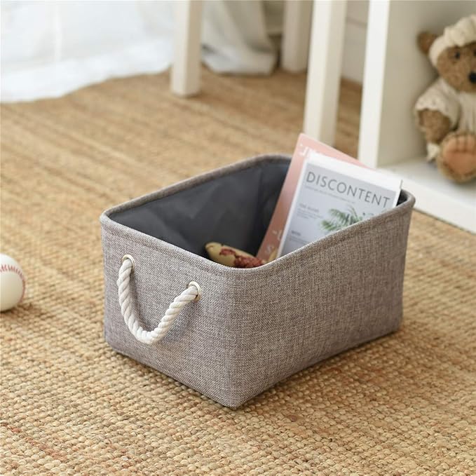 TheWarmHome Storage Bins Basket - Storage Baskets for Organizing Shelves,Home Closet Organizer for Book Shelf Organization,Fabric Storage Cubes,Medium Decorative Grey Basket Gift
