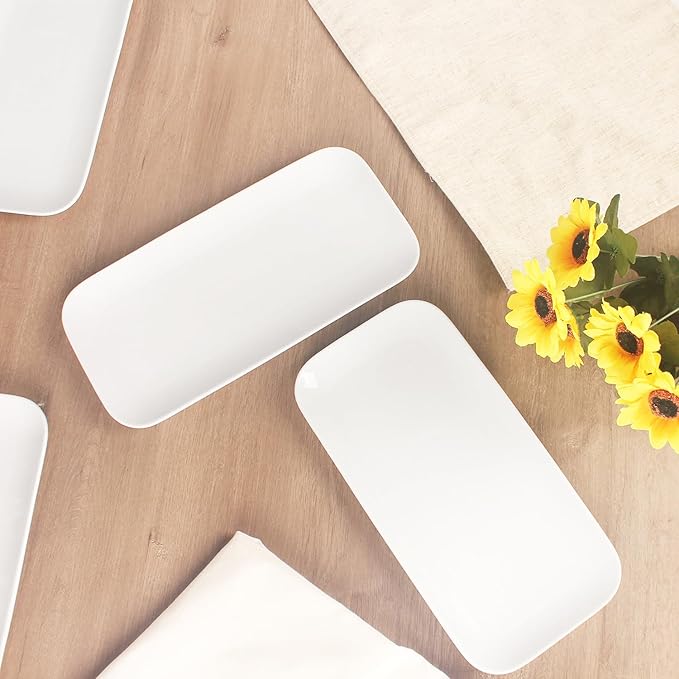 Serving Platters Set of 4, Rectangular Serving Plates, Serving Trays for Entertaining Party, Microwave,Oven,Dishwasher Safe,Kitchen Dinnerware, White 12.4 Inch