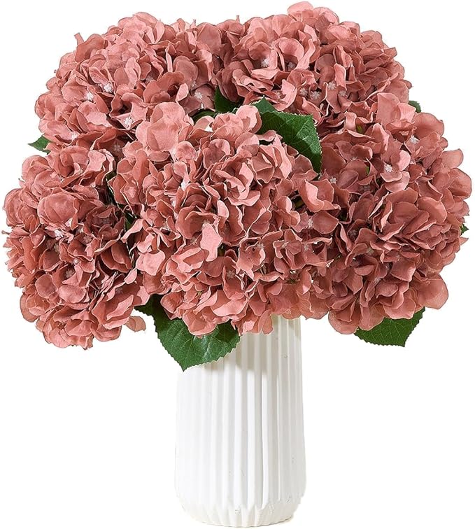 8Pcs Dusty Rose Fake Flowers Silk Hydrangea Artificial Flowers Bouquets Faux Hydrangea Stems for Home Table Centerpieces Wedding Party Decoration
