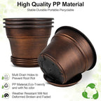 Plant Planters Pots Set of 6 Pack 6 Inch, Plastic Flower Pot for Indoor Plants with Drainage Holes & Trays, Resin Decorative Container Sets with Saucer for House Outdoor Garden Planters Dark Gold