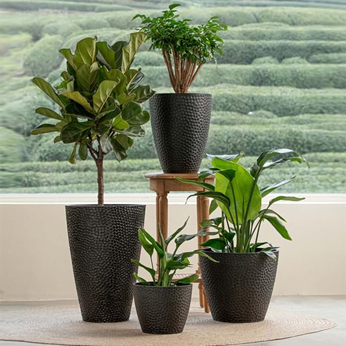 LA JOLIE MUSE 20inch Tall Black Planters Set of 2,Large Planters for Outdoor Plants,Flower Containers for Front Porch, Honeycomb