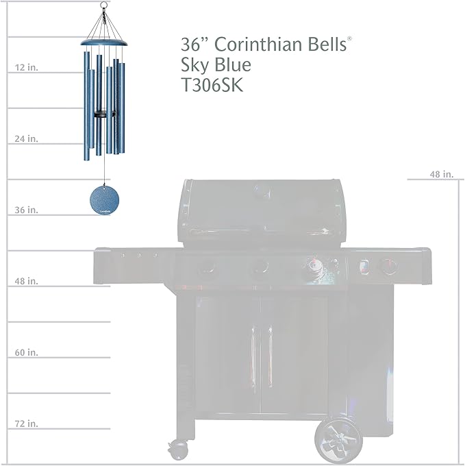 Corinthian Bells by Wind River - 36 inch Sky Blue Wind Chime for Patio, Backyard, Garden, and Outdoor Decor (Aluminum Chime) Made in The USA