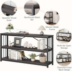 LVB Industrial Console Table, Metal and Wood Sofa Table, Rustic Entryway Table with Storage, Modern 3 Tier Shelf Long Foyer Tables Behind Couch for Home Living Room Hallway, Dark Gray Oak, 55 Inch