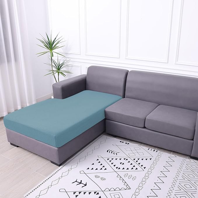 hyha Waterproof Sectional Couch Covers, Non Slip Sofa Couch Cushion Covers L Shape, Thick Stretch Jacquard Fabric, Washable Sofa Slipcovers with Elastic Bottom (1 Piece for Chaise XL, Lake Blue)