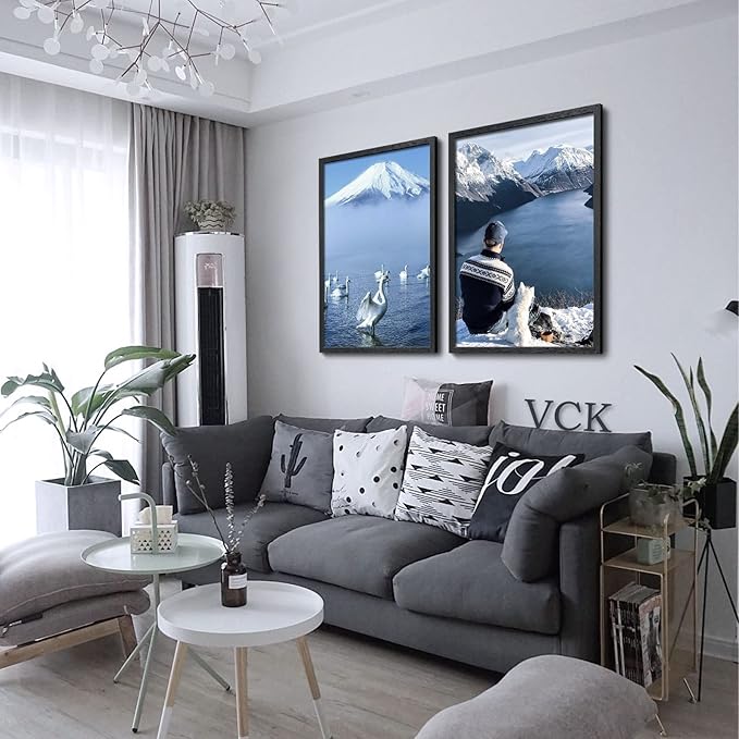 VCK 27x40 Solid Wood Poster Frames Set of 3, Exclusive Woodgrain Black Picture Frame, Wall Mounting Hanging