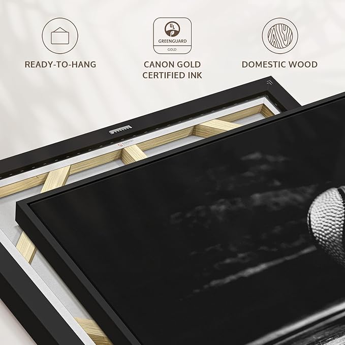 ElephantStock Basketball Wall Art - Horizontal Framed Canvas - 1-Piece Hallway Wall Decor - Photography sports Canvas Print - Black and Gray Decor for Wall - 19" X 13"