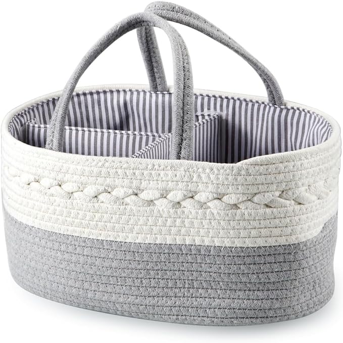 PandaEar Baby Diaper Caddy Organizer for Boys Girls, Portable Baby Diaper Basket, Travel Cotton Rope Diaper Caddy Change Organizer for Baby Shower Gifts Newborn Infants