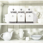 fanquare 30 OZ Cookie Jar, White Kitchen Canisters Set of 3, Farmhouse Porcelain Decorative Jars for Countertop, Ceramic Storage Jar for Coffee, Sugar, Tea Bag