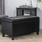 Asense Storage Ottoman Bench, Faux Leather Upholstered End of Bed Bench with Safety Hinge Wooden Legs, for Entryway Bedroom (Black, 33.3")