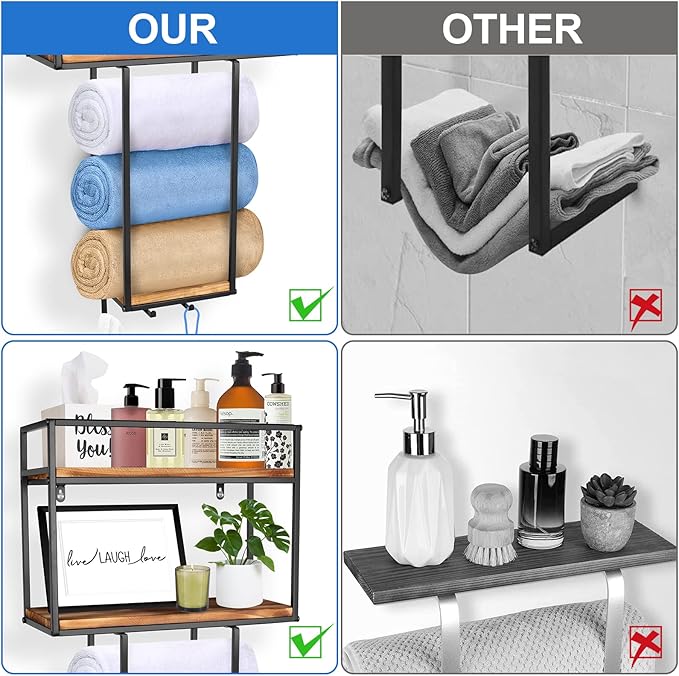 Towel Rack Wall Mounted - Space-Saving Design for Small Bathrooms - Versatile Organizer for Towels, Blankets, and More - Ideal for RVs and Hotels