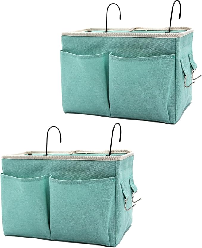 2-Pack Bedside Caddy Bedside Hanging Storage Basket Multi-Function Organizer Caddy for Bunk and Hospital Beds Dorm Rooms Bed Rails, Can be Placed Glasses Books Mobile Phones（2pcs Green）