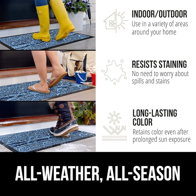 GORILLA GRIP 100% Waterproof All-Season WeatherMax Doormat, 47x35, US Designed Natural Rubber, Stain and Fade Resistant, Low Profile Indoor Outdoor Door Mats, Easy Clean Patio Mat, Ocean Blue Waves