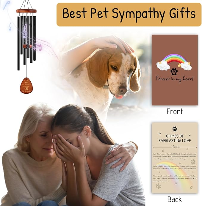 Pet Memorial Wind Chimes 26" - Dog Memorial Gifts for Loss of Dog, Dogs Remembrance Bereavement Gift, Pet Loss Sympathy Gifts (Design 3)