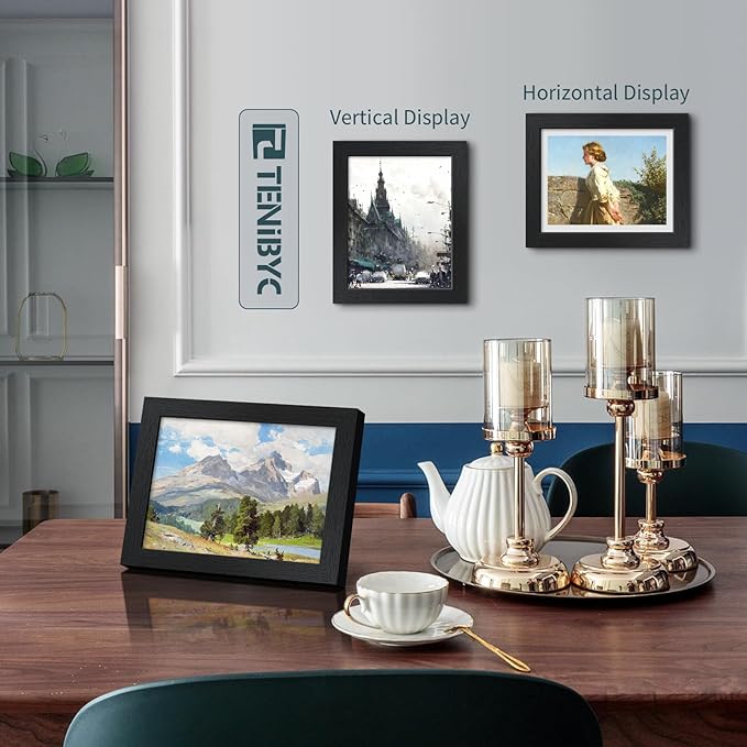 8x10 Picture Frame Set - 3 Pack, Textured Black Solid Wood, HD Tempered Glass, Gallery Photo Frame, Table or Wall Display