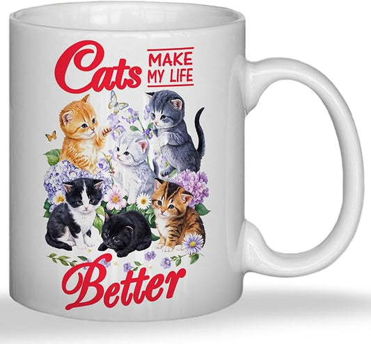JINYO Cat Coffee Mugs, Cat Coffee Mugs For Cat Lovers,Cat Mom Cup,Cat Mom Mug,Cat Mugs For Cat Lovers Women, Cat Gifts for Cat Lovers Women Girls, Cat Lover Coffee Mug, Cat Lover Gift, Cat Cups, 11oz