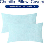 CaliTime Throw Pillow Covers Decorative 12 X 20 Inches Pack of 2 Cozy Chenille Cushion Cases for Couch Sofa Bed Living Room Home Light Blue Grey
