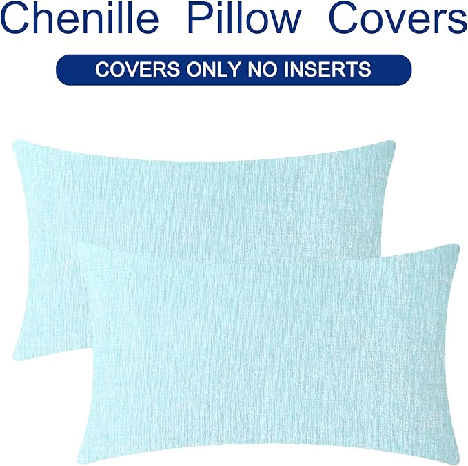 CaliTime Throw Pillow Covers Decorative 12 X 20 Inches Pack of 2 Cozy Chenille Cushion Cases for Couch Sofa Bed Living Room Home Light Blue Grey