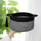 Small Gift Basket Empty to Fill – SweetMemo Mini Woven Rope Organizer Baskets for Gifting, Baby Shower, Desk, Bathroom, Shelves – Decorative Soft Bin with Gift Bag & Ribbon – Black Grey