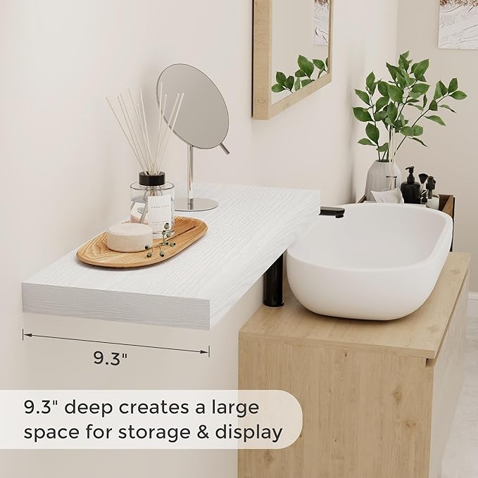 24 Inch Floating Shelves, Rustic 24 x 9 White Floating Shelf for Wall, White Bathroom Shelves Set of 2, Farmhouse Wood Wall Shelf for Bedroom, Kitchen, 9 Inch Deep Shelves for Home Storage