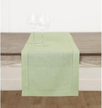Solino Home Linen Table Runner 60 Inches - 100% Pure Linen Sage Green Hemstitch Table Runner 14 x 60 Inch Ideal for Dresser and Coffee Tables - Fall, Autumn, Thanksgiving - Classic Hemstitch