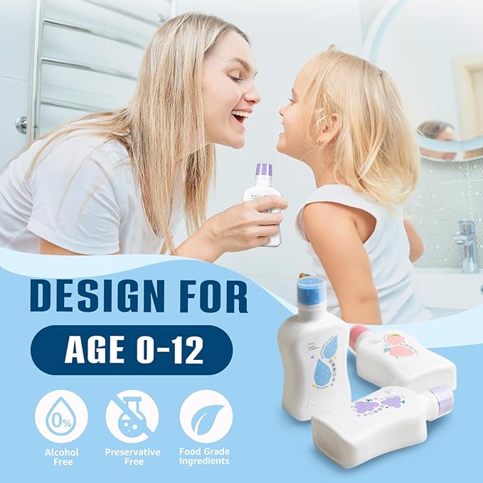 Kids mouthwash, Alcohol Fluoride Free Mouthwash for Kids, Natural P113+, Grape Flavor, 11.08 fl oz