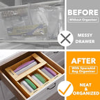 SpaceAid Bag Storage Organizer for Kitchen Drawer, Bamboo Organizer, Compatible with Gallon, Quart, Sandwich and Snack Variety Size Bag (4 Pack), 2.5" High