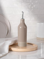 famiware Milkyway 16oz Ceramic Olive Oil Dispenser Bottle, 1 Piece Oil Dispenser for Kitchen with Stainless Steel Pourers, Suitable for Storage Vinegar, Soy Sauce, Coffee Syrup, Cinnamon Brown