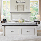 26" Tall Farmhouse Night stand Set of 2, 2 Drawers End Table w/Charging Station, 23.6" Wide Wood Side Table w/Roman Column, Large Rustic Sofa Table w/Open Shelf, Bedside Table for Bedroom, White