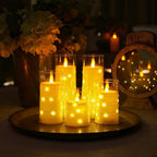 Homemory Flameless Candles with Embedded Star String Fairy Lights, Battery Operated Candles, LED Candle, Fake Candles with Remote Control and Timer, Ivory, Set of 5(H4 5" 6" 8" 8")