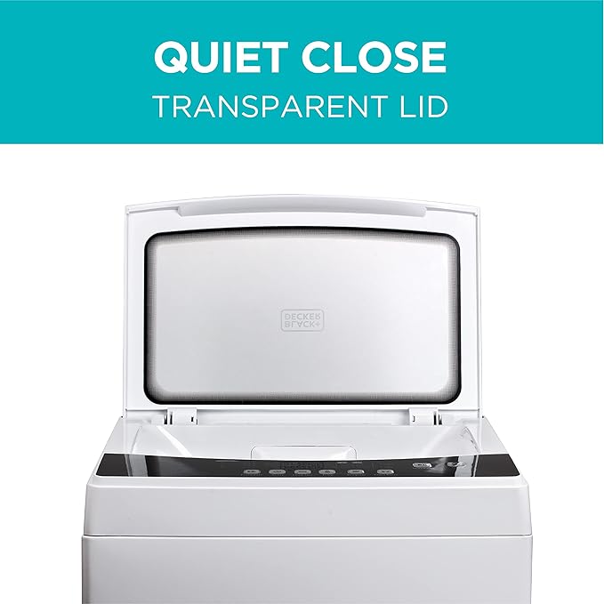 BLACK+DECKER 3.0 Cu. Ft. Portable Washer, 26.5 lb. Capacity Washing Machine, 6 Cycles, Quick Connect Sink Adapter and Drain Hose Included, Transparent Lid & LED Display, BPW30MW, White