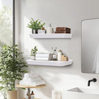 16"x6.8"x1.6" Slanted Floating Wall Shelves 2-Pack - Rustic White Finish, Heavy-Duty Solid Wood Design with Hidden Brackets - Perfect for Living Room, Kitchen, Bathroom, or Office