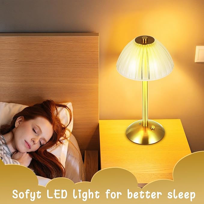 Liliful 6 Pcs LED Portable Cordless Table Lamp Touch Battery Operated Rechargeable Desk Lamp 3 Color Dimmable for Bedroom Living Room Dining (Mushroom Style,Gold)
