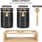 Yangbaga 304 Stainless Steel Coffee Canisters for Ground Coffee,2 x 63OZ Coffee Container with Shelf Coffee Bean Storage, Food Storage Jar with Gold Airtight Locking Clamp and Spoon for Kitchen