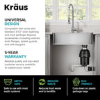 KRAUS WasteGuard 1 HP Ultra-Quiet Garbage Disposal with Quick Connect, Kitchen Sink Drain Cover, Power Cord and Flange Included, KWD100-100MBL