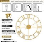 Large Wall Clock - 40cm/ 16 Inches Silent Non-Ticking, Battery Operated, Gold Vintage Decorative Modern Metal Wall Clocks for Living Room, Bedroom, Office, Farmhouse Decor