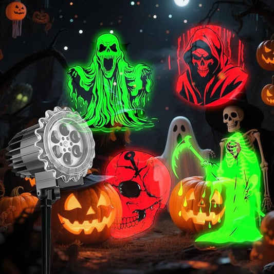 Halloween Projector Lights Outdoor,2025 Upgraded 3D HD Dynamic Skull Ghost Decorations Light,Waterproof Holiday Light,Terror Atmosphere Maker Night Light for Home Window Wall Halloween Decor