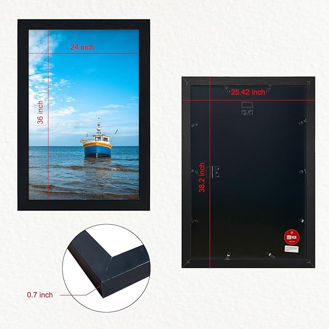 VCK 24x36 Solid Wood Poster Frames Black 3 Pack Picture Frame with Wall Mounting Hanging