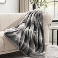 Ultra Soft Luxury Fluffy Mink Faux Fur Throw Blanket, Thick Warm Fall Winter Blankets for Bed, Couch, Cozy Plush Reversible Blanket for Chair, Sofa (Ombré Silver Onyx, 50"x60")