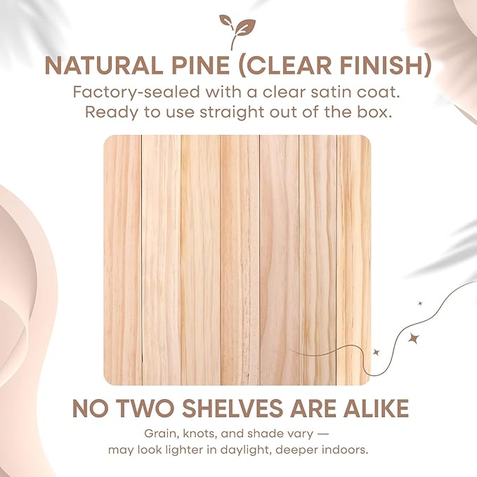 Homeforia 12 inch Natural Floating Shelf, High End Solid Real Wood 12inch Small Floating Shelves for Wall Mounted, Natural Wooden Floating Shelves, Heavy Duty Bracket, 12 X 6.5 X 1.75 in, Set of 3
