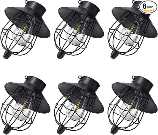YAKii 6 Pack Solar Lantern Hanging Waterproof Outdoor Metal Solar Lamp with Warm White Light Decorate for Yard Garden Pathway Patio Porch (Black)