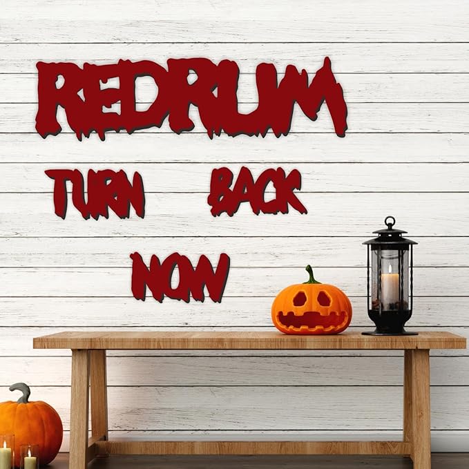 Wooden Halloween Decorations Stickers Bloody Halloween Decals for Mirror Wall Window Peel and Stick Happy Halloween Wall Sticker Redrum Door Sign Outdoor Indoor Decor Holiday Party Supply Photo Props