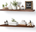 Floating Wall Shelves 2-Pack - 24-Inch Rustic Brown Wooden Shelves for Storage and Décor, Easy Installation for Living Room, Bedroom, and Kitchen