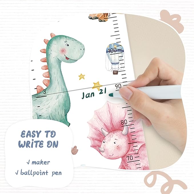 Personalized Name Growth Chart for Kids, Watercolor Dinosaur Height Measurement Chart for Children's Growth, Suitable for Both Boys and Girls, Removable and Easy to Store, Lightweight