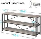 LVB Extra Long 3-Tier Sofa Table, Industrial Console Table with Storage Shelf, Modern Rustic Wood Metal Narrow Entryway Table, Skinny Behind Couch Table for Foyer Living Room Bedroom, Light Grey, 70In