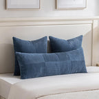 Fancy Homi Set of 2 Dusty Blue Boho Long Lumbar Body Decorative Throw Pillow Cover 14x36 Inch for Bed Couch Bedroom Bench, Soft Patchwork Corduroy Textured Pillow Case, Rustic Farmhouse Room Décor