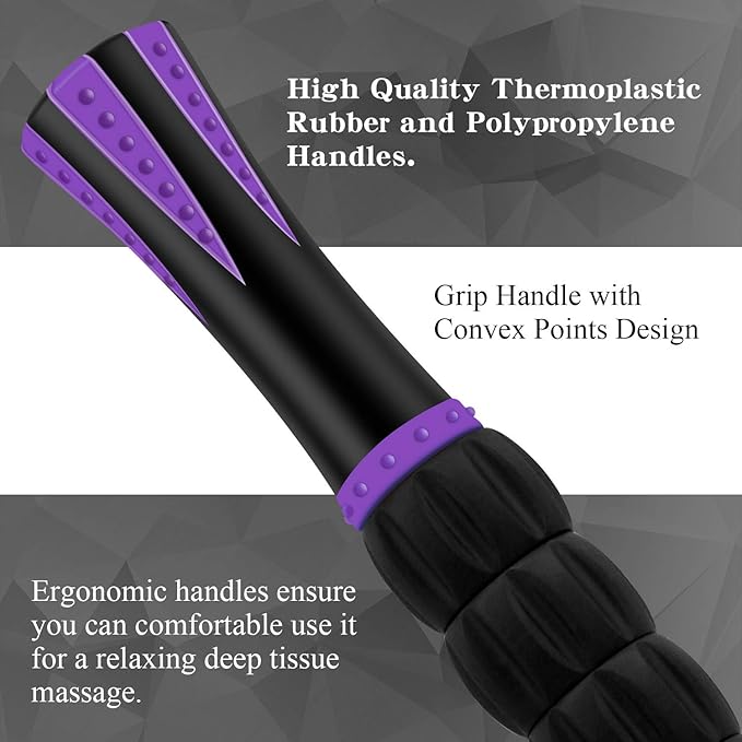 Muscle Roller Massage Roller Stick for Athletes, Help Reducing Muscle Soreness Cramping Tightness Leg Arms Back Calves Muscle Massager（Purple Black- 18 inch）